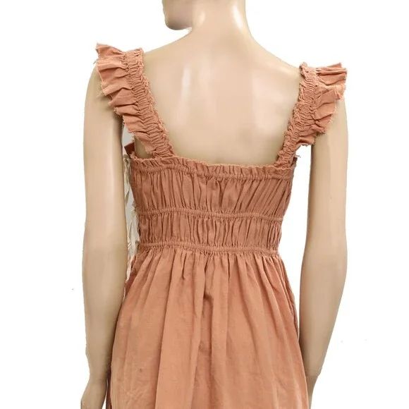 Free People Free Est Claudette Mini Dress Pleated Classic Cotton Brown XS 279512 - Picture 4 of 5